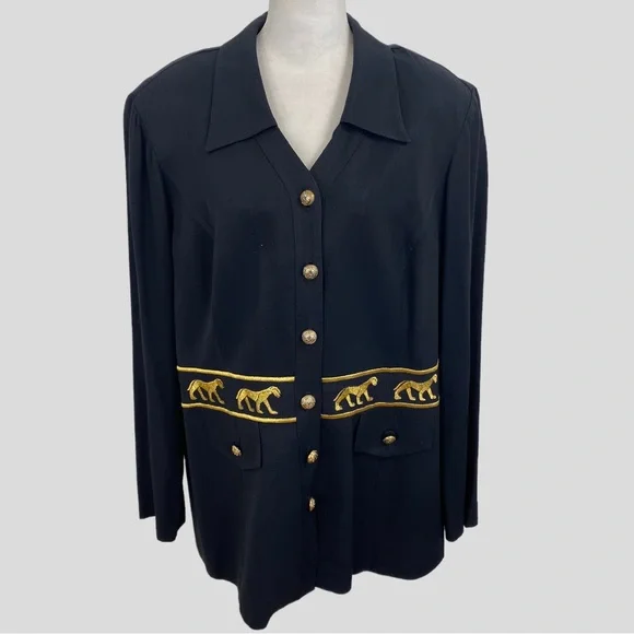 Vintage 90s R&M Richards by Karen Kwong Black Gold Panther Jacket - Picture 7 of 7